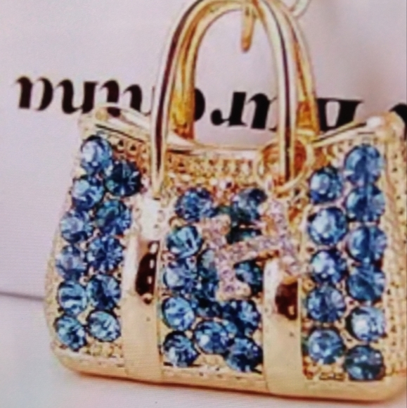 Purse chain or keychain gold with blue rhinestones - Picture 3 of 6